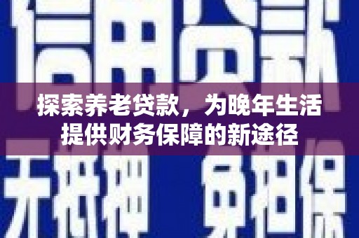 兴宾探索养老贷款，为晚年生活提供财务保障的新途径